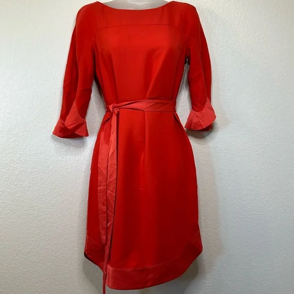 Banana Republic Red Flounce Sleeve Midi Dress Size 2P NWT - Picture 2 of 8